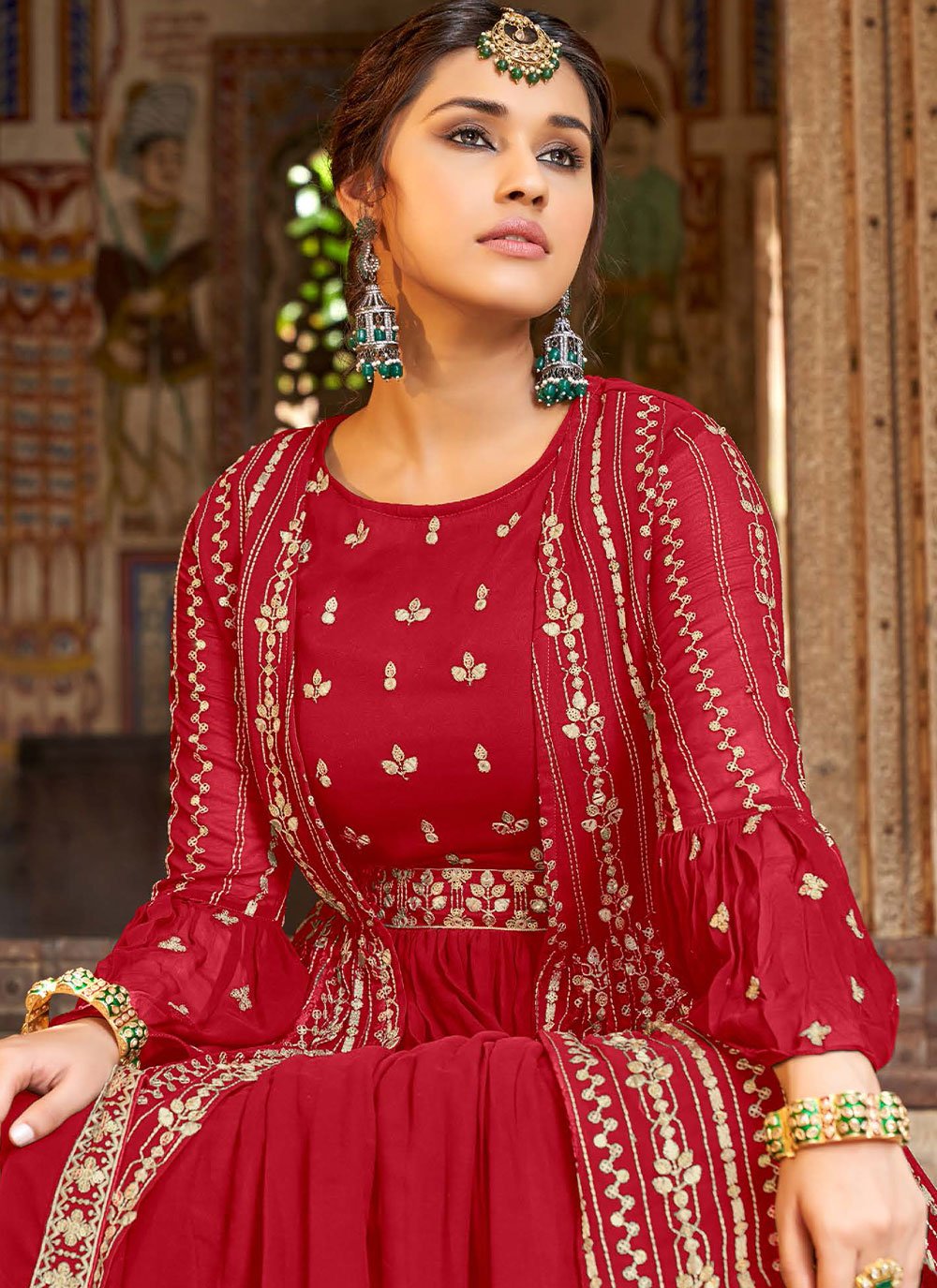Salwar Suit Georgette Red Embroidered Salwar Kameez