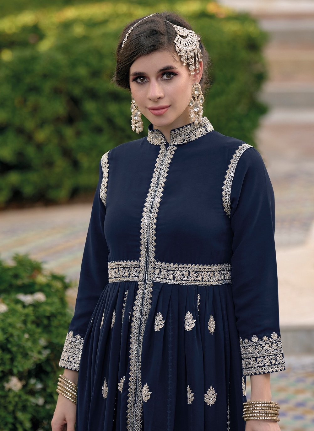 Floor Lenght Salwar Suit Georgette Blue Embroidered Salwar Kameez