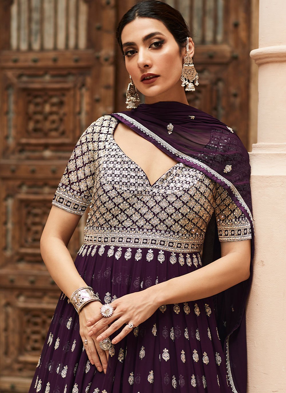 Salwar Suit Georgette Purple Embroidered Salwar Kameez