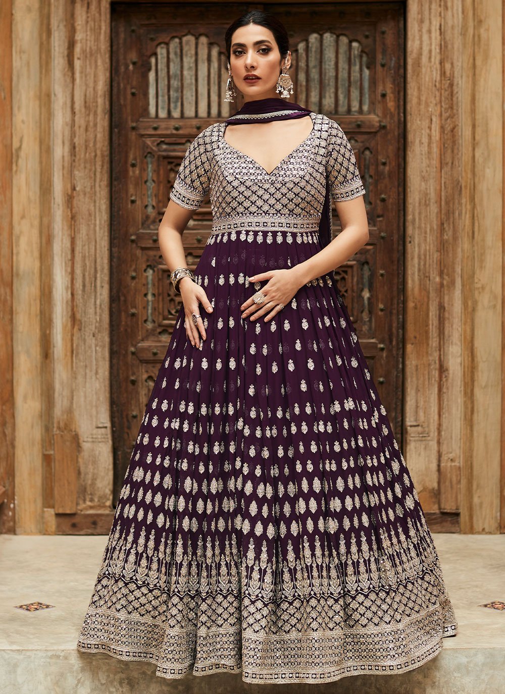 Salwar Suit Georgette Purple Embroidered Salwar Kameez