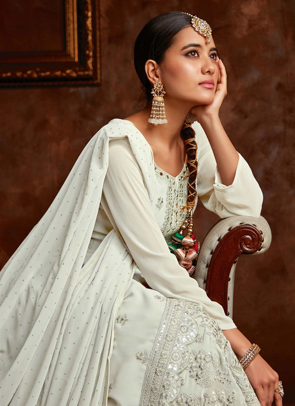 Salwar Suit Georgette White Embroidered Salwar Kameez