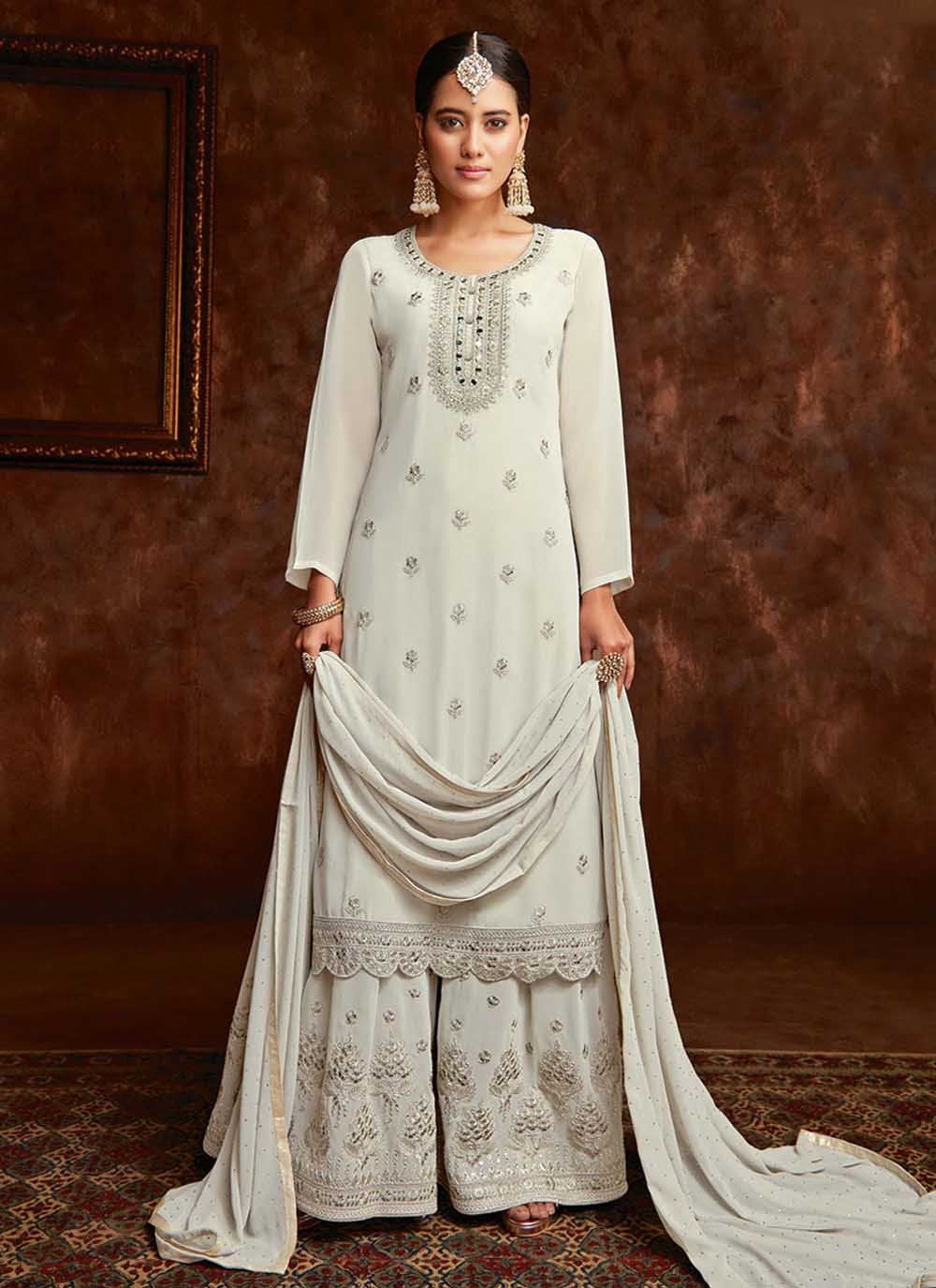 Salwar Suit Georgette White Embroidered Salwar Kameez