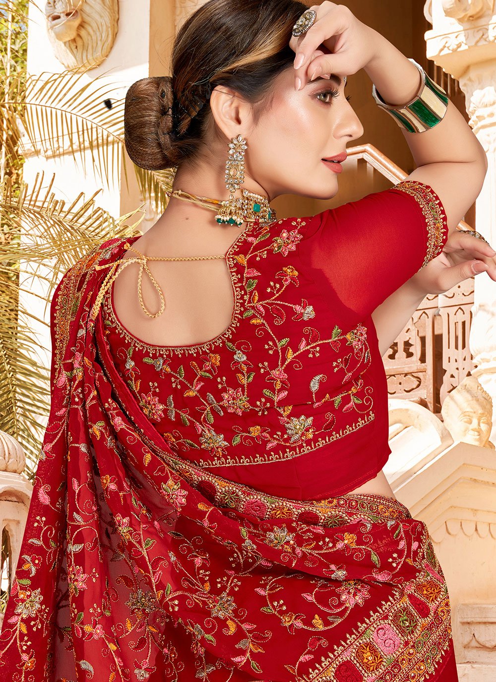 Traditional Saree Georgette Maroon Embroidered Saree