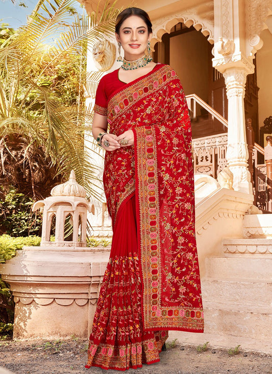 Traditional Saree Georgette Maroon Embroidered Saree