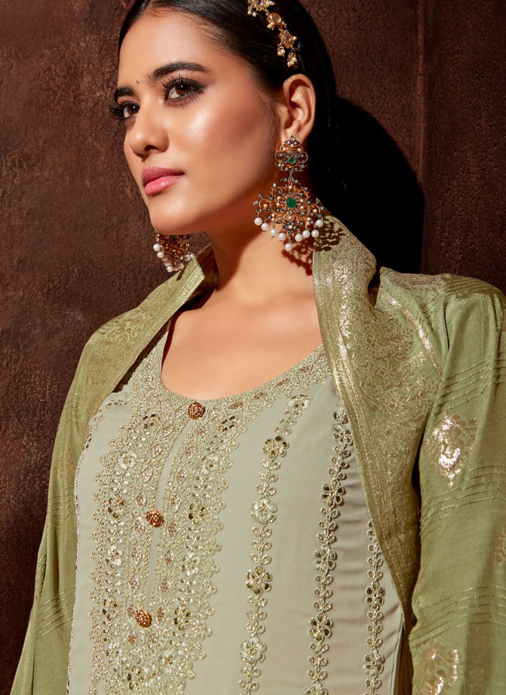 Trendy Suit Georgette Green Embroidered Salwar Kameez