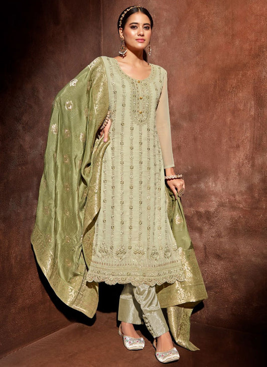 Trendy Suit Georgette Green Embroidered Salwar Kameez