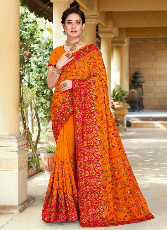 Trendy Saree Georgette Orange Embroidered Saree