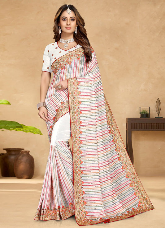 Contemporary Georgette White Embroidered Saree