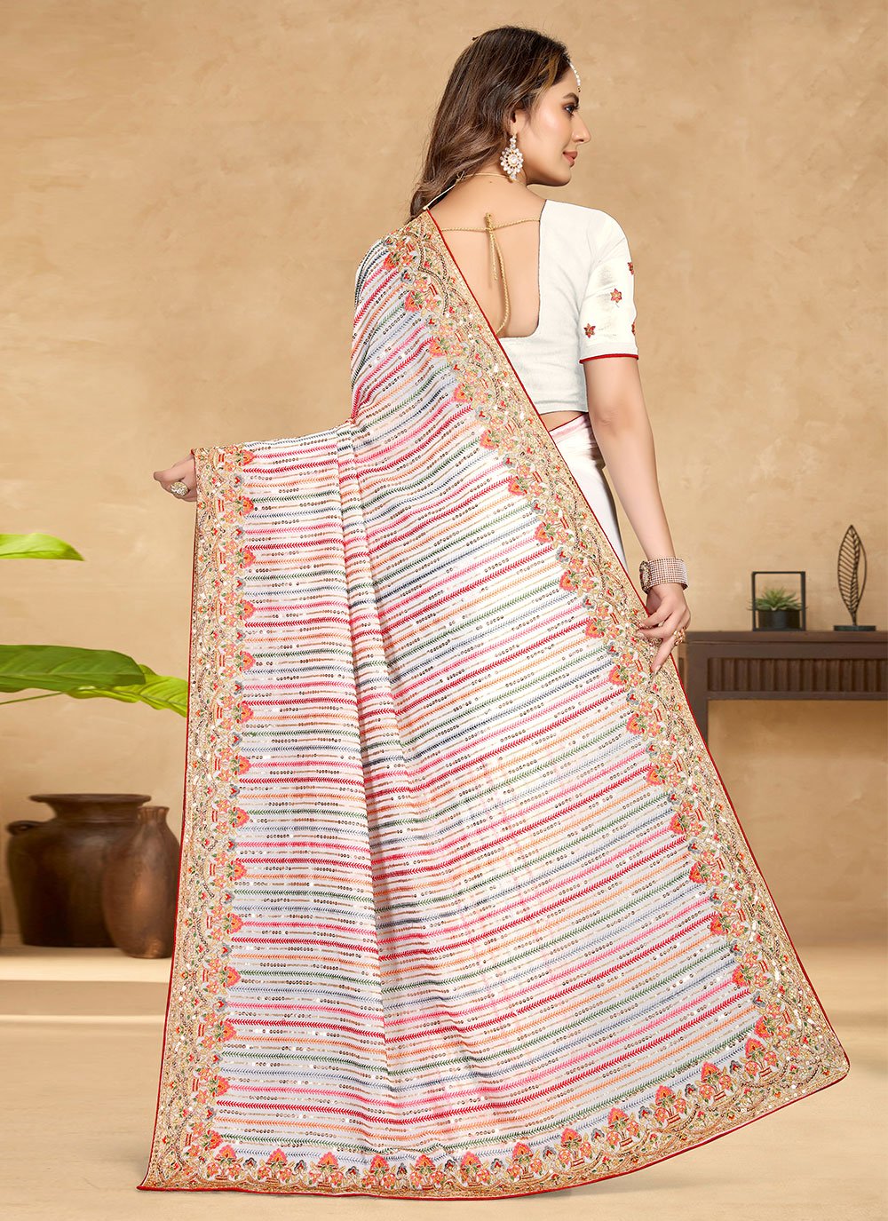 Contemporary Georgette White Embroidered Saree