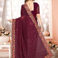 Traditional Saree Georgette Wine Embroidered Saree