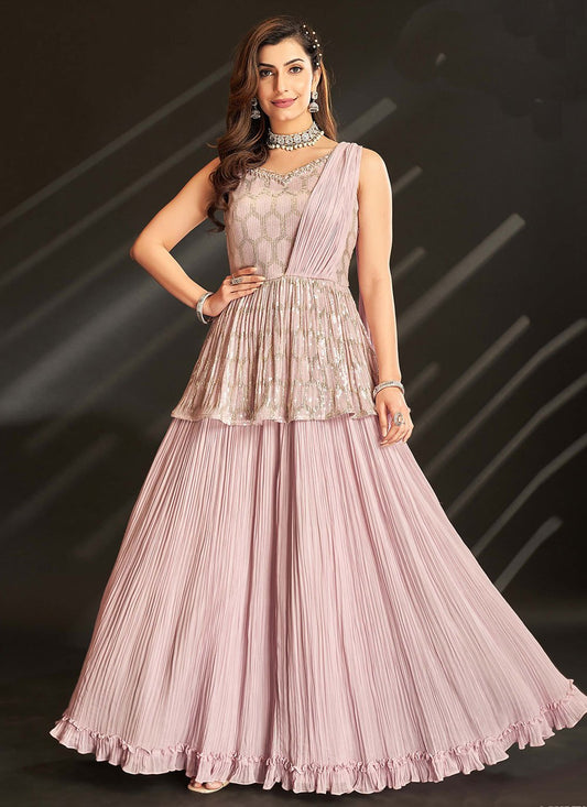 Anarkali Suit Georgette Pink Print Salwar Kameez