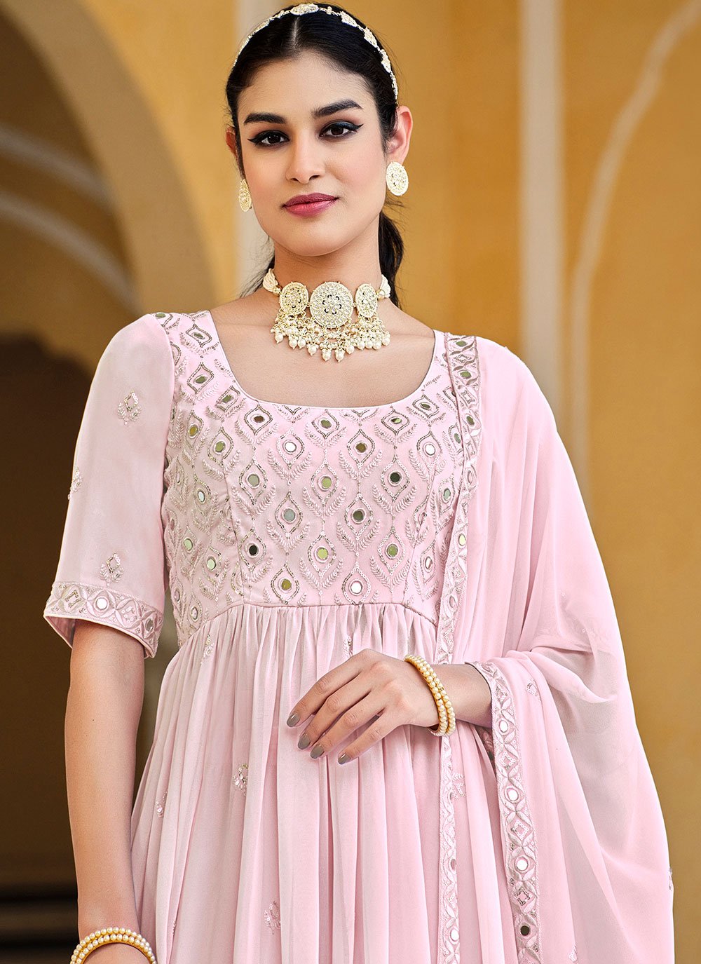 Salwar Suit Georgette Pink Embroidered Salwar Kameez