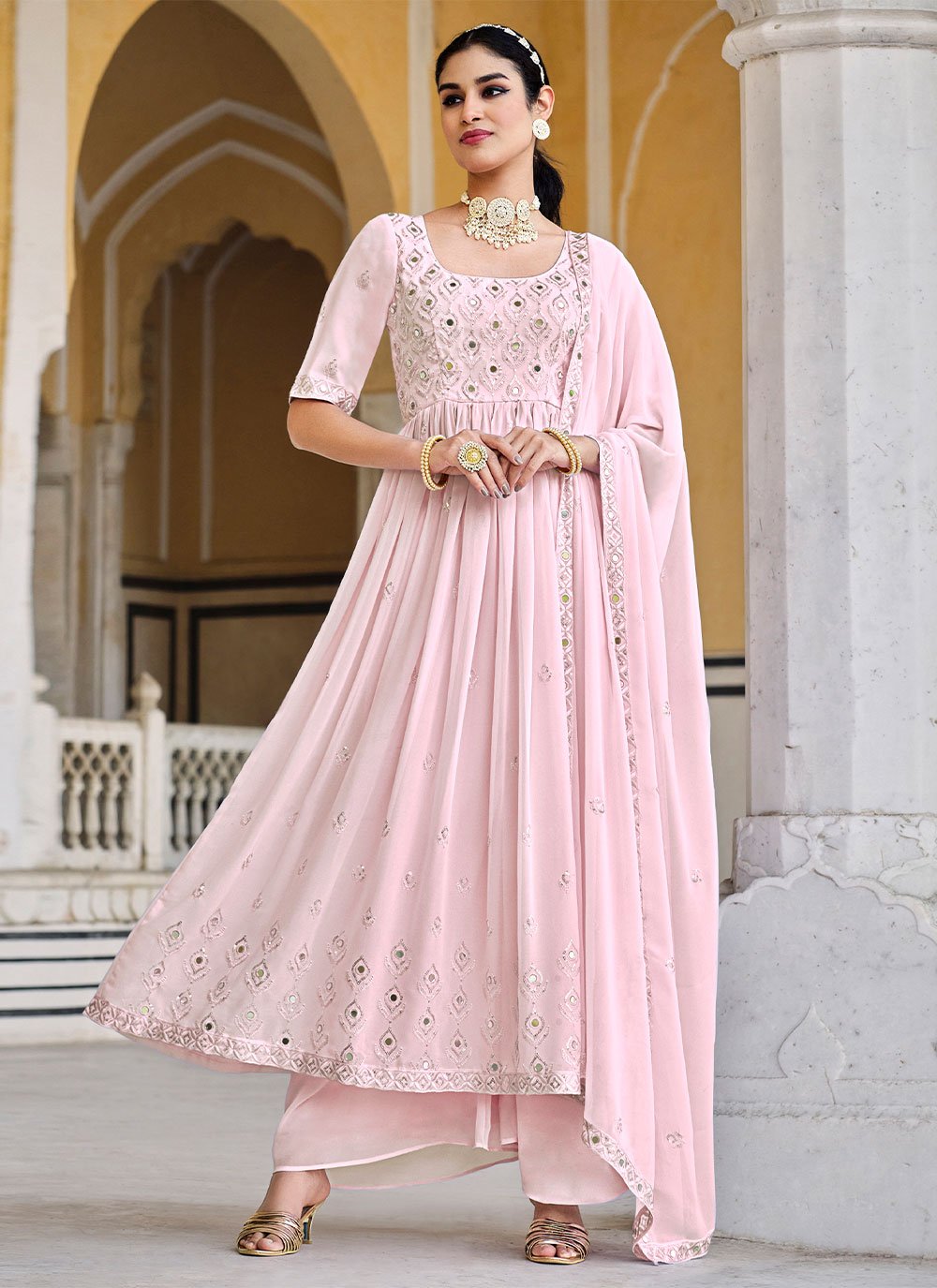 Salwar Suit Georgette Pink Embroidered Salwar Kameez