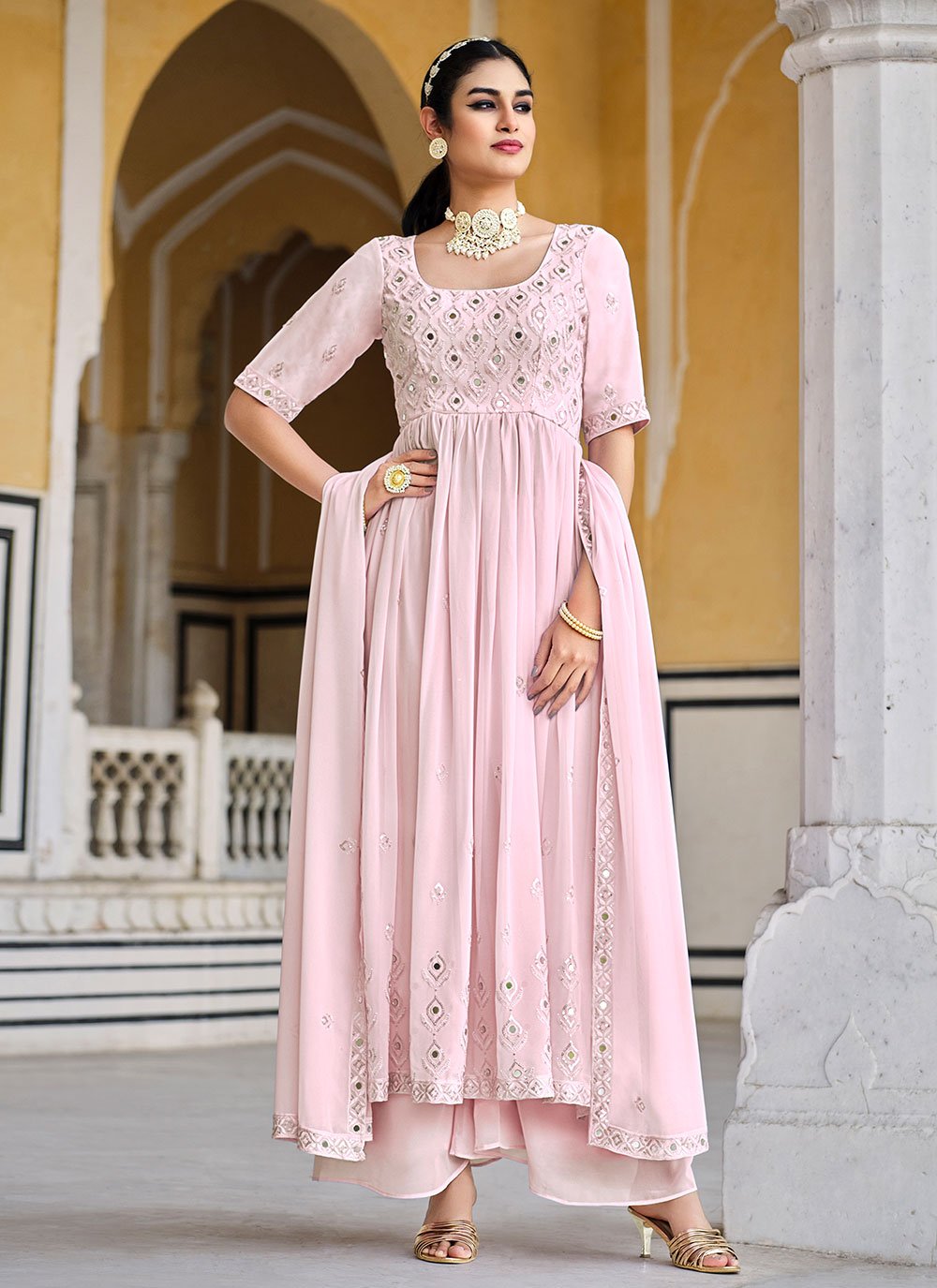 Salwar Suit Georgette Pink Embroidered Salwar Kameez