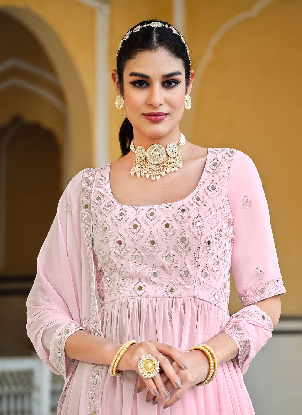 Salwar Suit Georgette Pink Embroidered Salwar Kameez