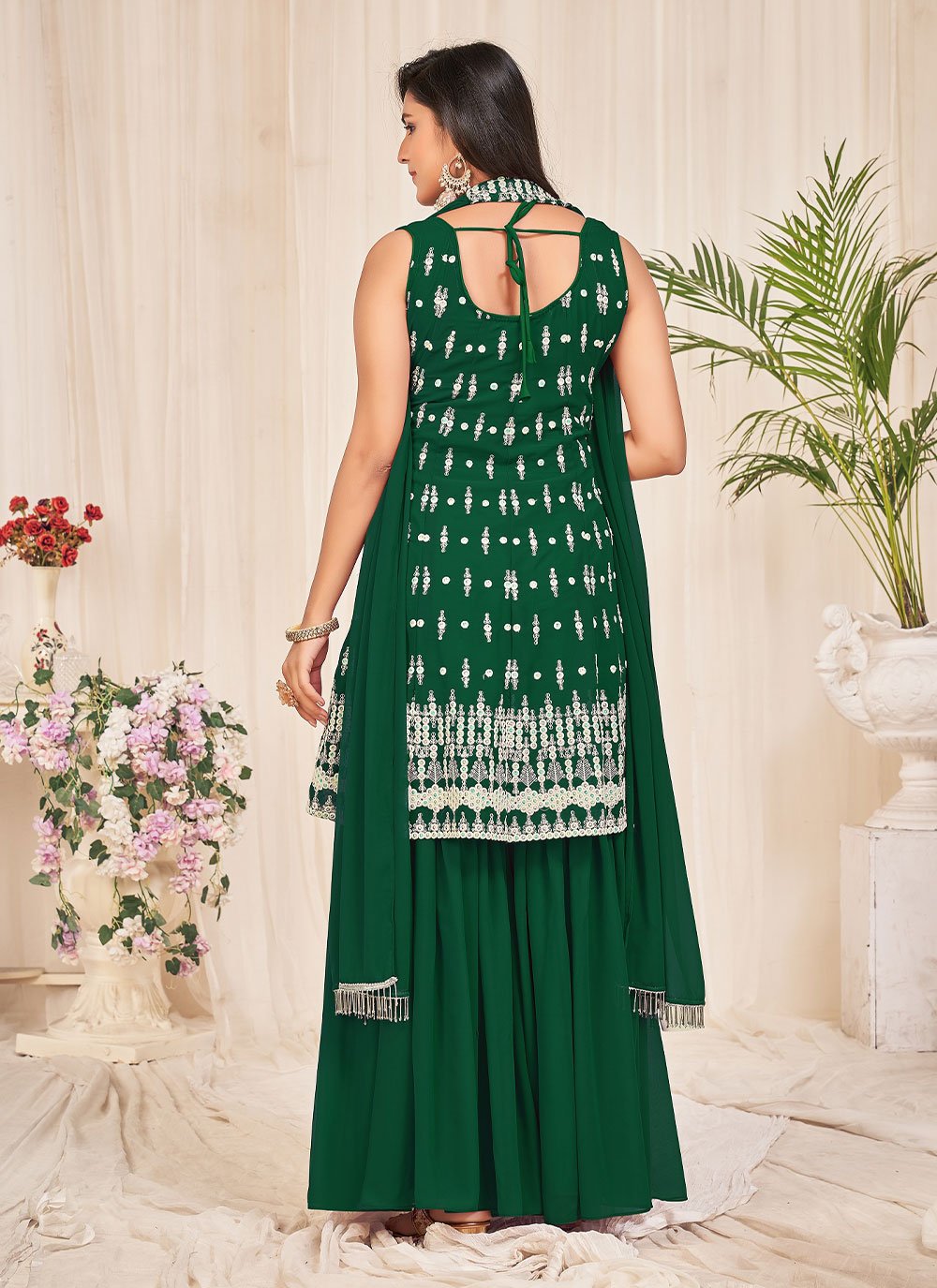 Salwar Suit Georgette Green Embroidered Salwar Kameez