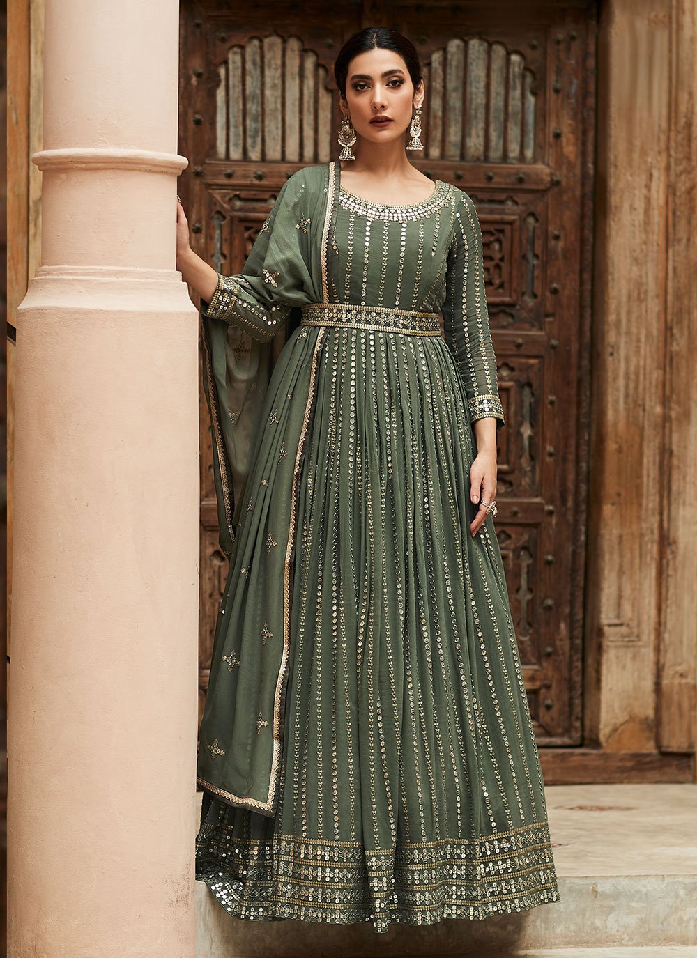 Salwar Suit Georgette Green Embroidered Salwar Kameez