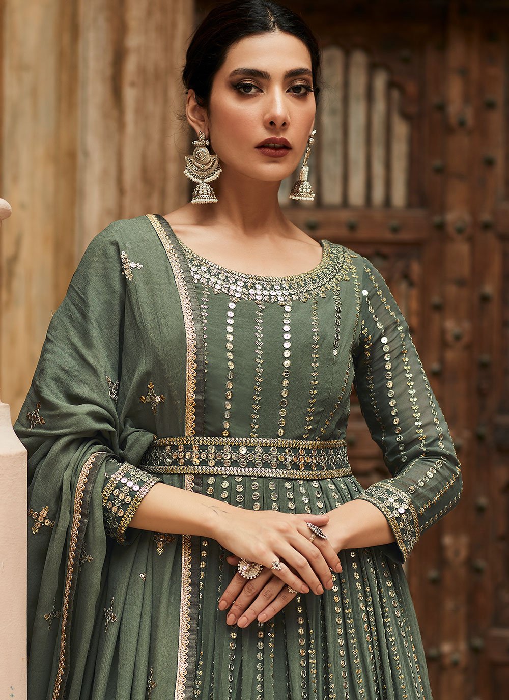 Salwar Suit Georgette Green Embroidered Salwar Kameez