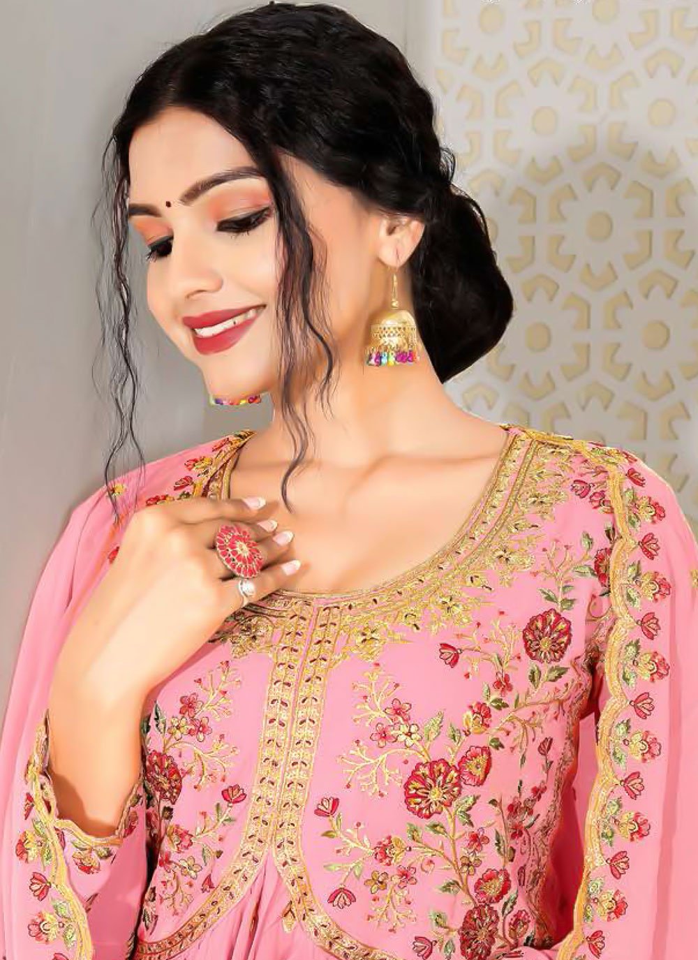 A Line Lehenga Georgette Pink Embroidered Lehenga Choli