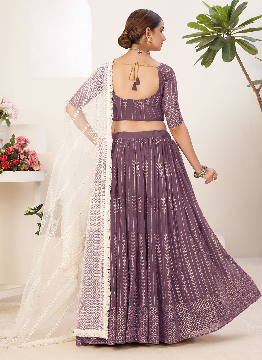 Lehenga Choli Georgette Lavender Embroidered Lehenga Choli