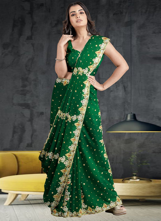 Classic Georgette Green Hand Work Saree