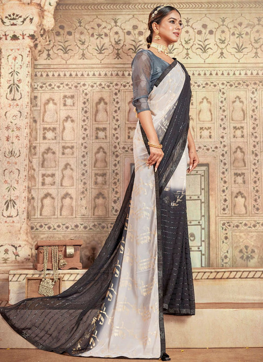 Classic Georgette Black Embroidered Saree