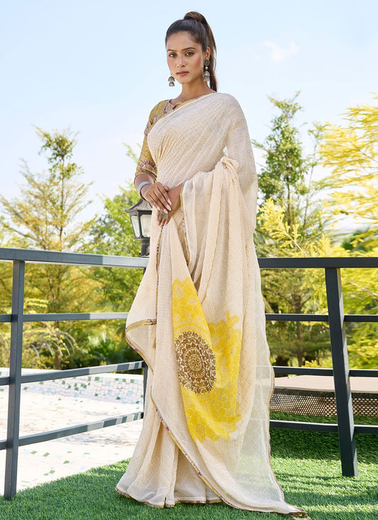 Classic Georgette Off White Swarovski Saree