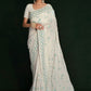 Classic Georgette Off White Lucknowi Work Saree