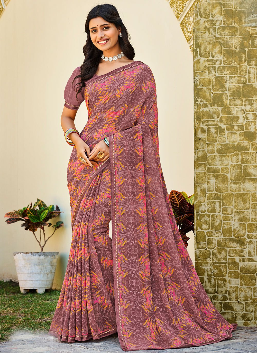 Classic Georgette Multi Colour Fancy Work Saree