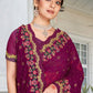 Classic Georgette Purple Embroidered Saree