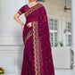 Classic Georgette Purple Embroidered Saree
