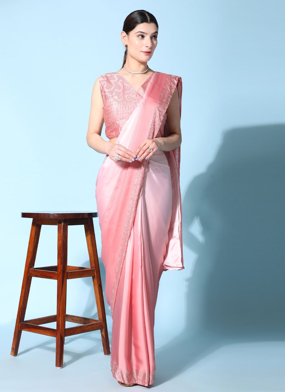 Contemporary Georgette Satin Pink Patch Border Saree