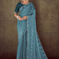Designer Georgette Satin Blue Embroidered Saree