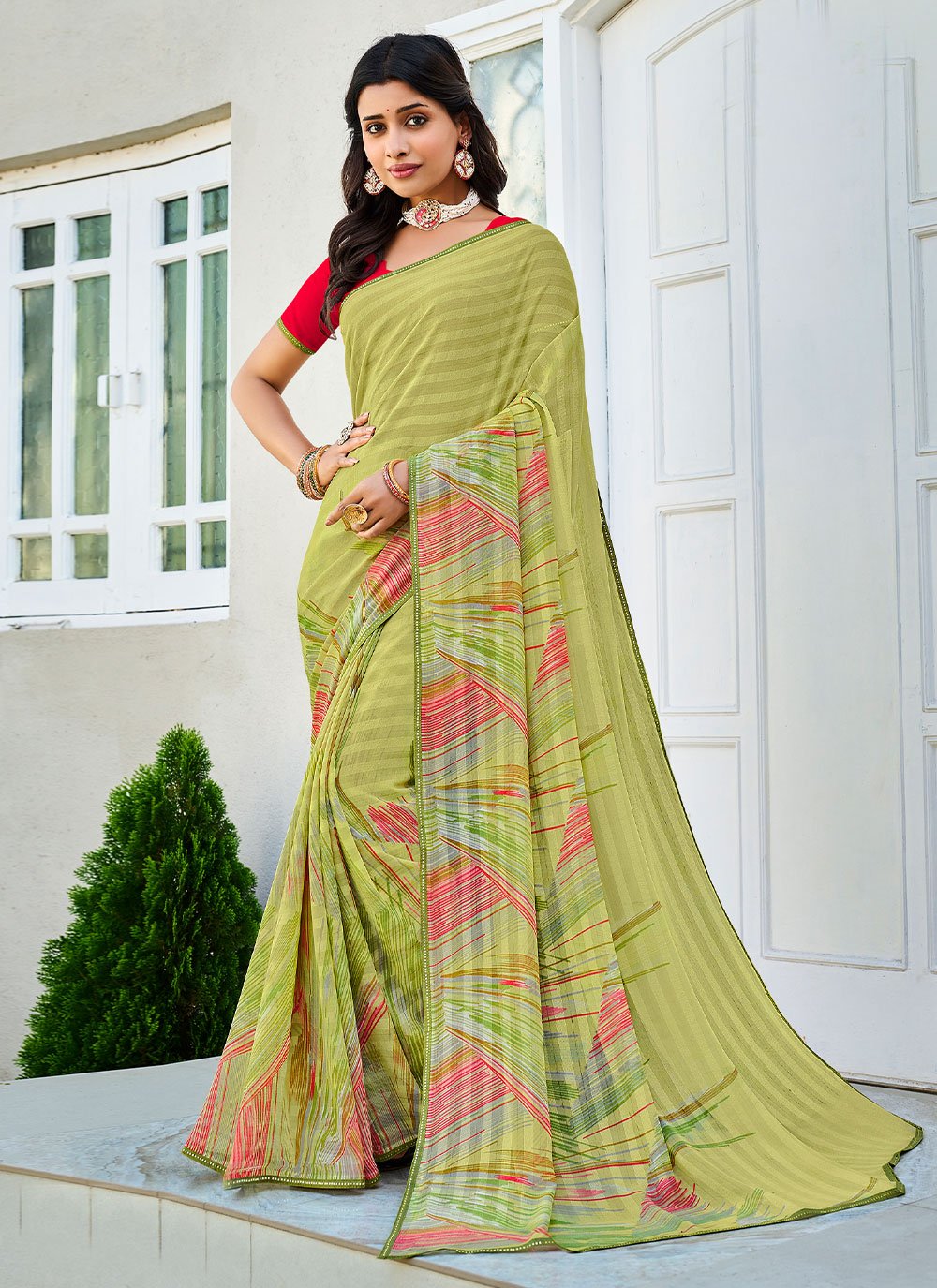 Classic Designer Georgette Sea Green Fancy Work Saree