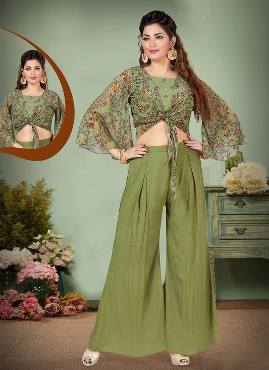 Palazzo Salwar Suit Georgette Sea Green Print Salwar Kameez