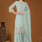 Palazzo Salwar Suit Georgette Sea Green Embroidered Salwar Kameez