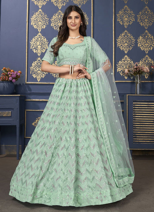 Lehenga Choli Georgette Sea Green Embroidered Lehenga Choli