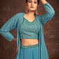 A Line Lehenga Georgette Teal Hand Work Lehenga Choli