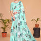 Contemporary Georgette Aqua Blue Embroidered Saree