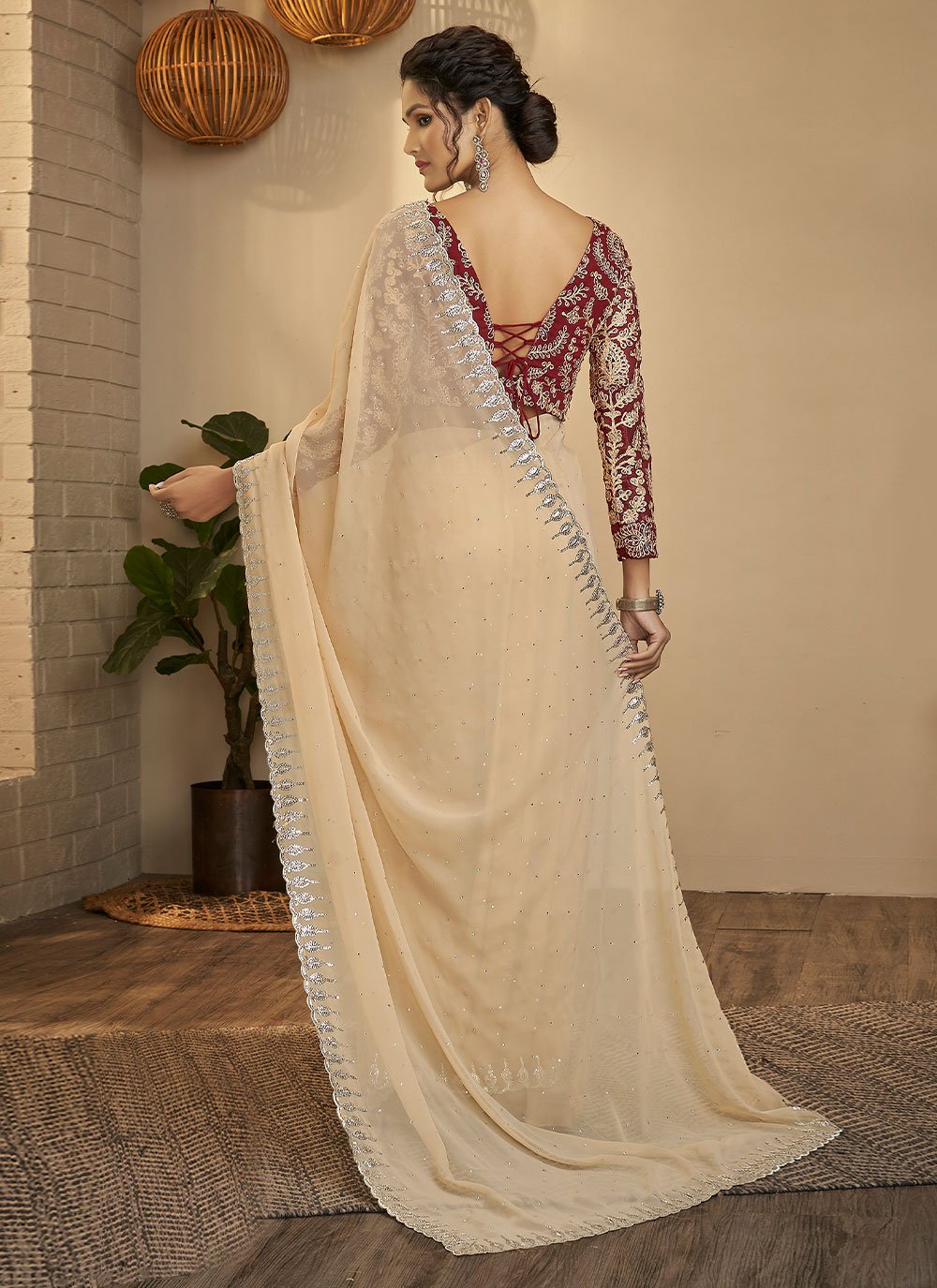 Contemporary Georgette Beige Sequins Saree