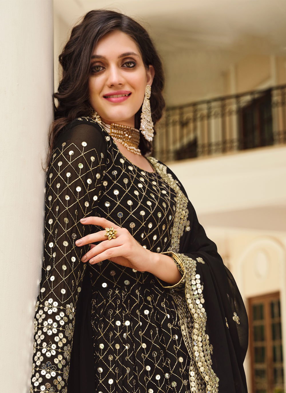 Salwar Suit Georgette Black Embroidered Salwar Kameez