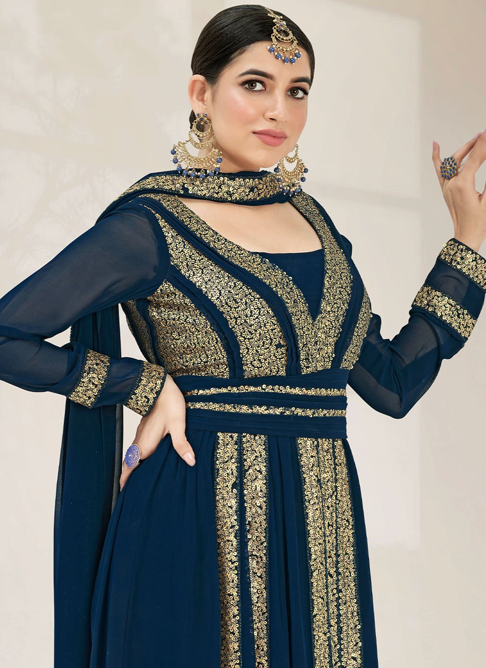 Salwar Suit Georgette Blue Embroidered Salwar Kameez