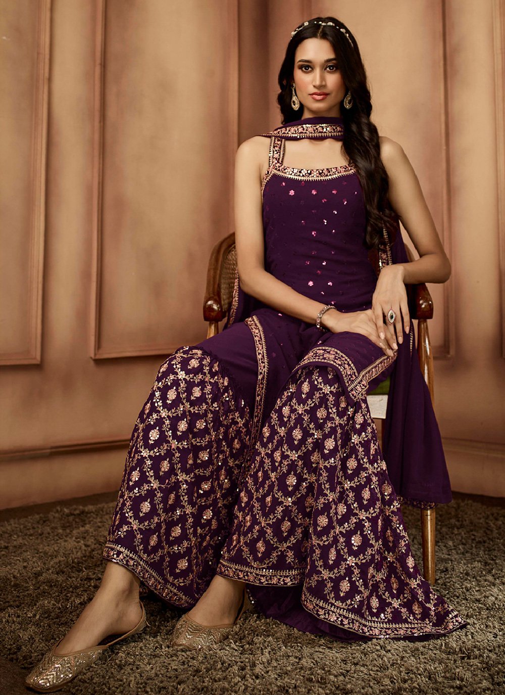 Salwar Suit Georgette Purple Embroidered Salwar Kameez