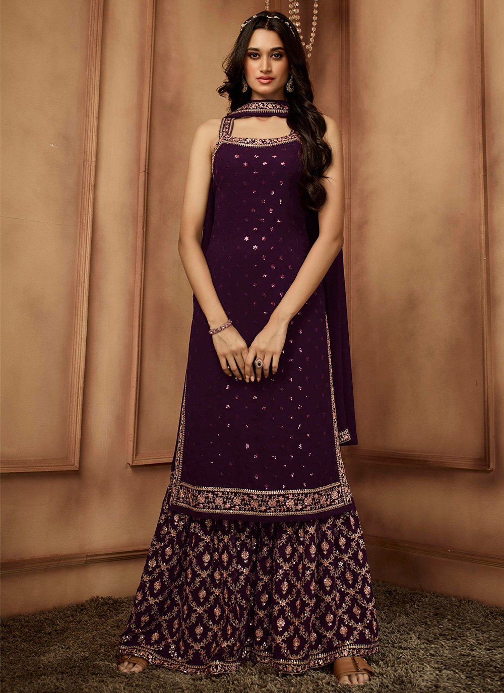 Salwar Suit Georgette Purple Embroidered Salwar Kameez