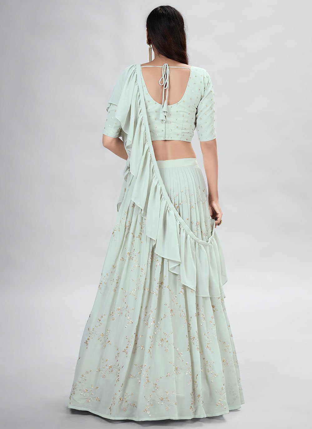 A Line Lehenga Georgette Green Sequins Lehenga Choli