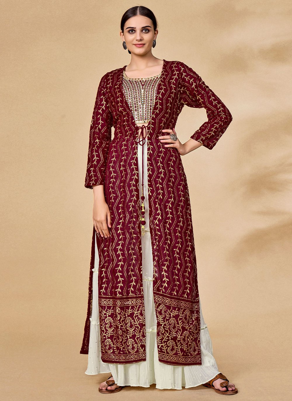 Salwar Suit Georgette Maroon Sequins Salwar Kameez