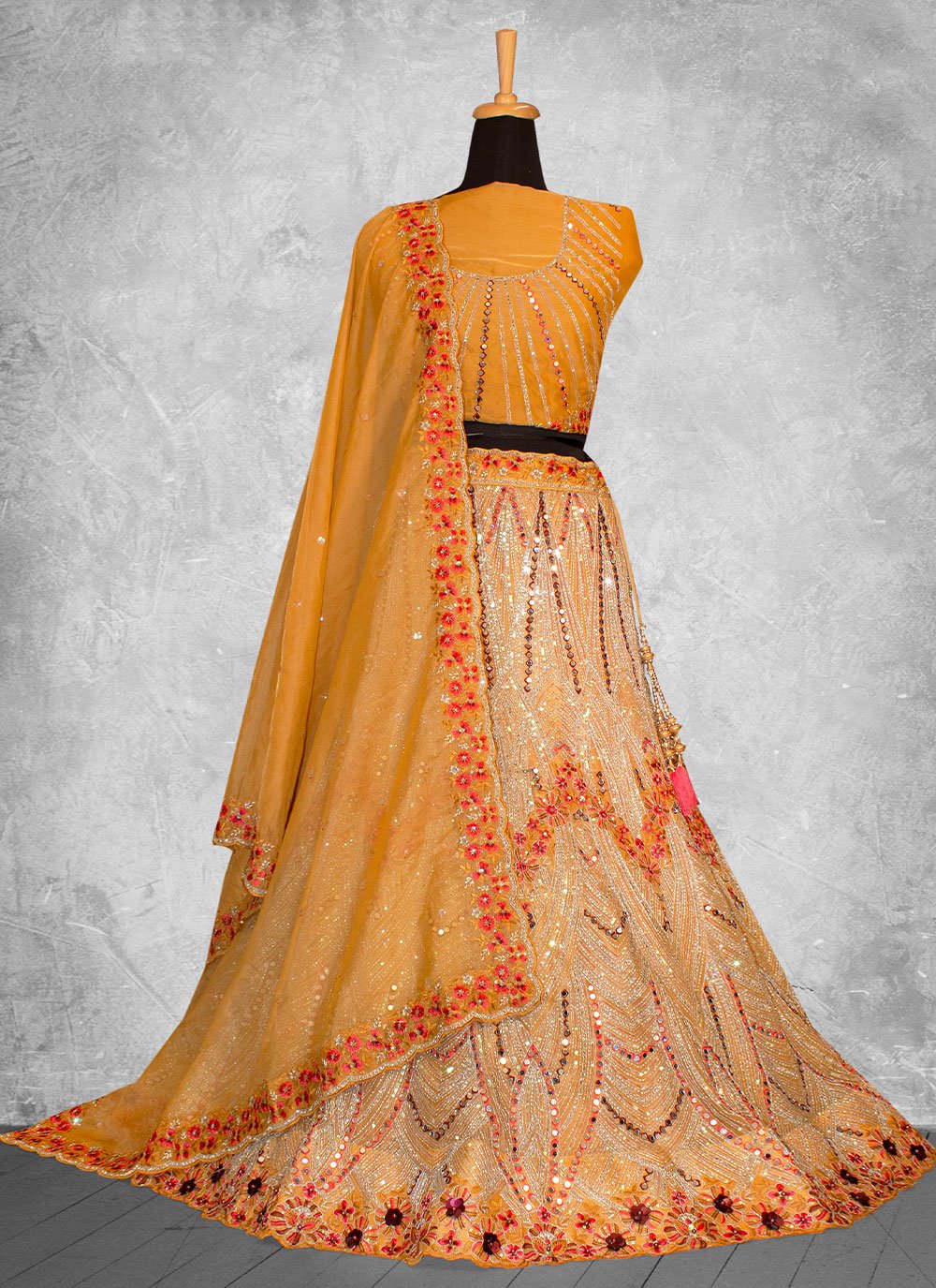 A Line Lehenga Georgette Orange Embroidered Lehenga Choli