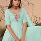 Palazzo Salwar Suit Georgette Aqua Blue Embroidered Salwar Kameez