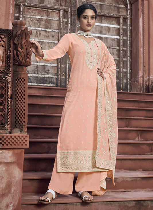 Salwar Suit Georgette Peach Sequins Salwar Kameez