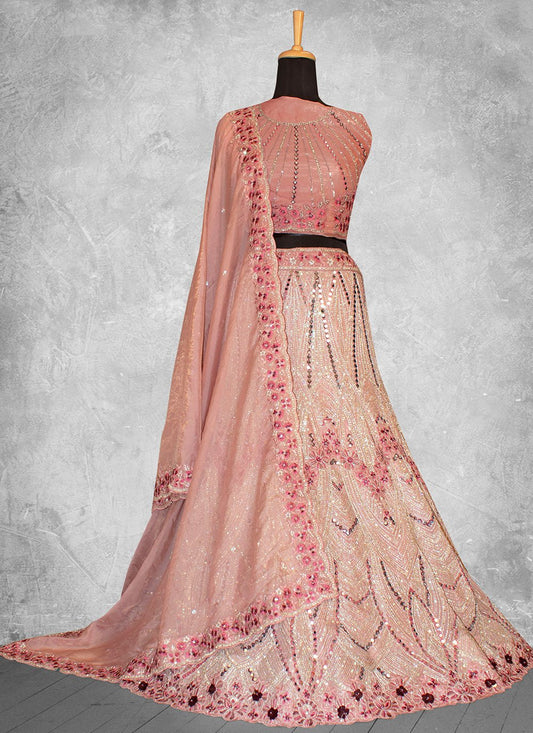 Lehenga Choli Georgette Pink Embroidered Lehenga Choli